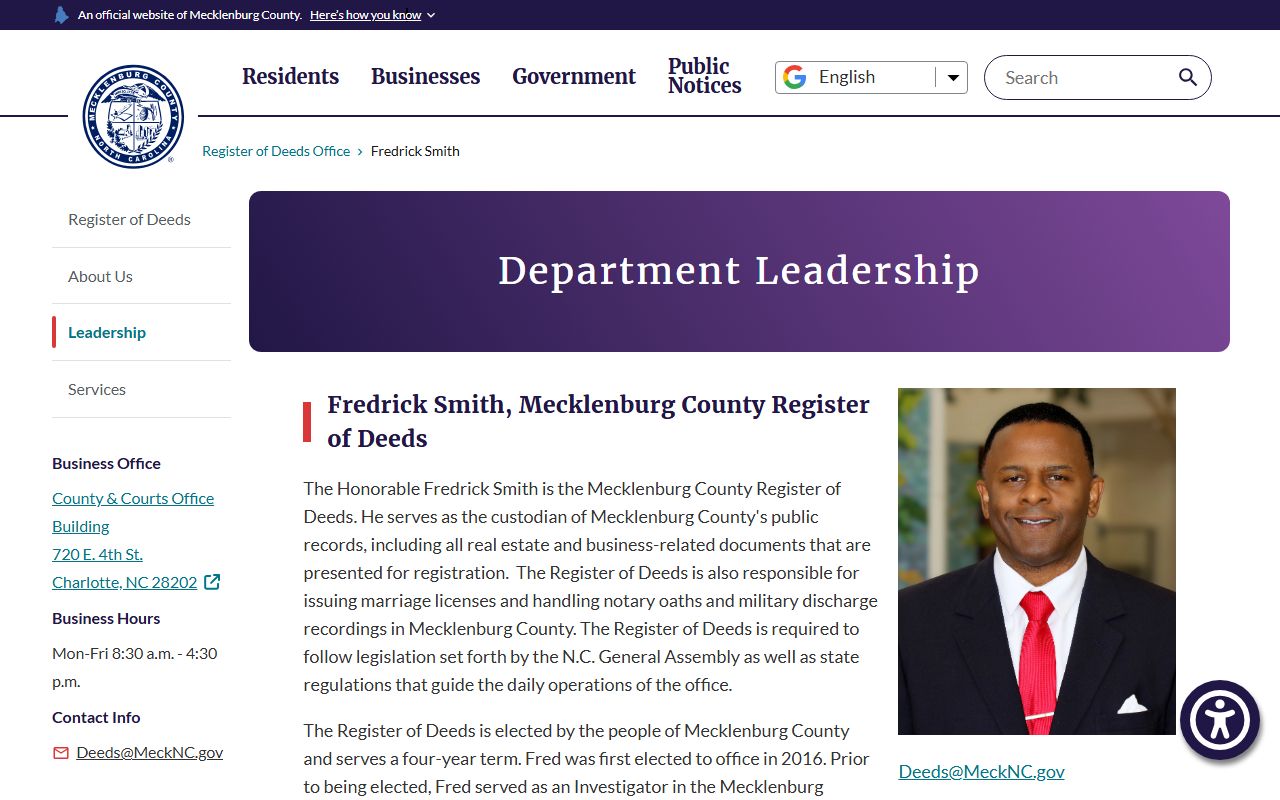 Mecklenburg County Clerk of Superior Court records and Register of Deeds separation