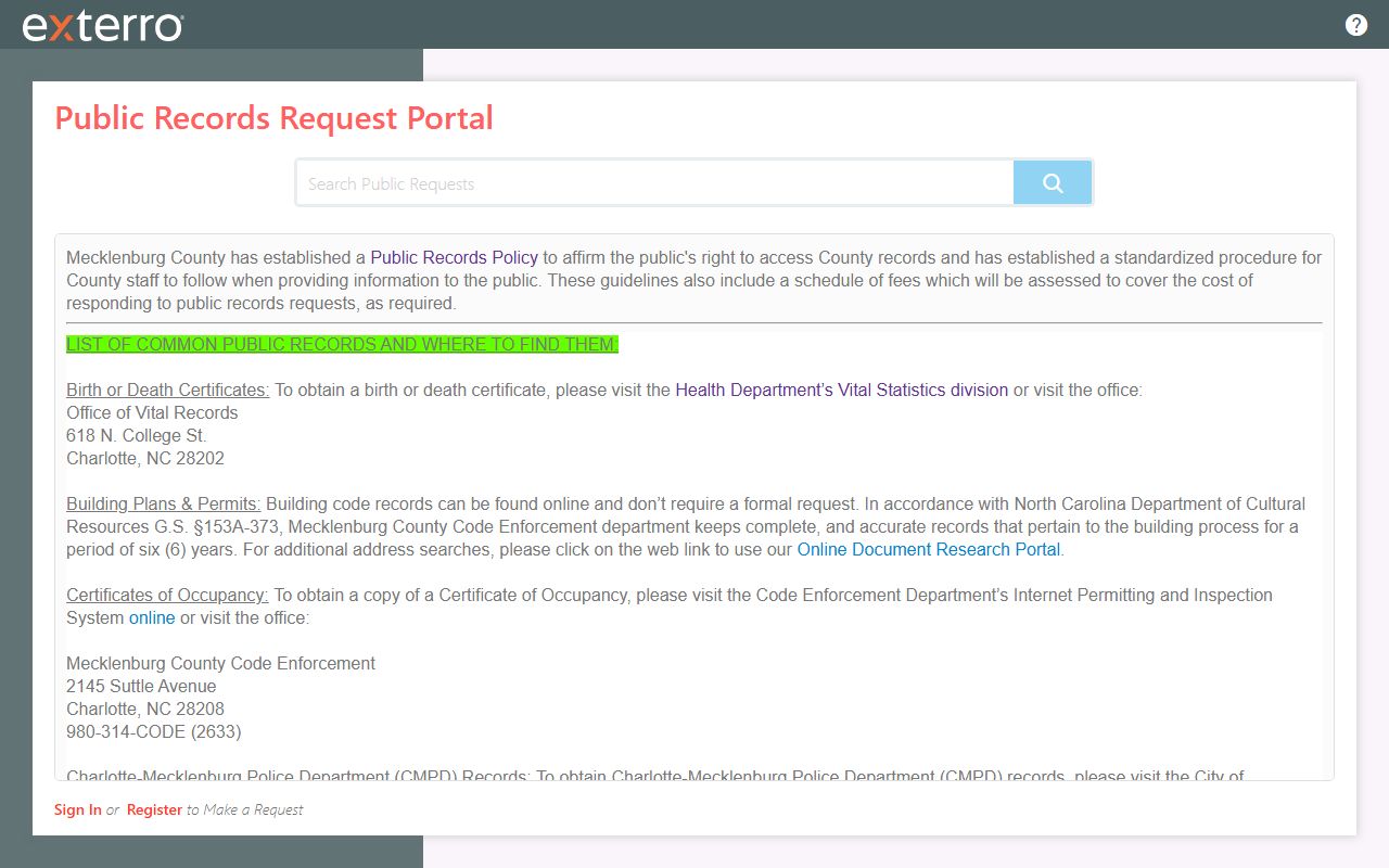 Mecklenburg County court charge records public request portal