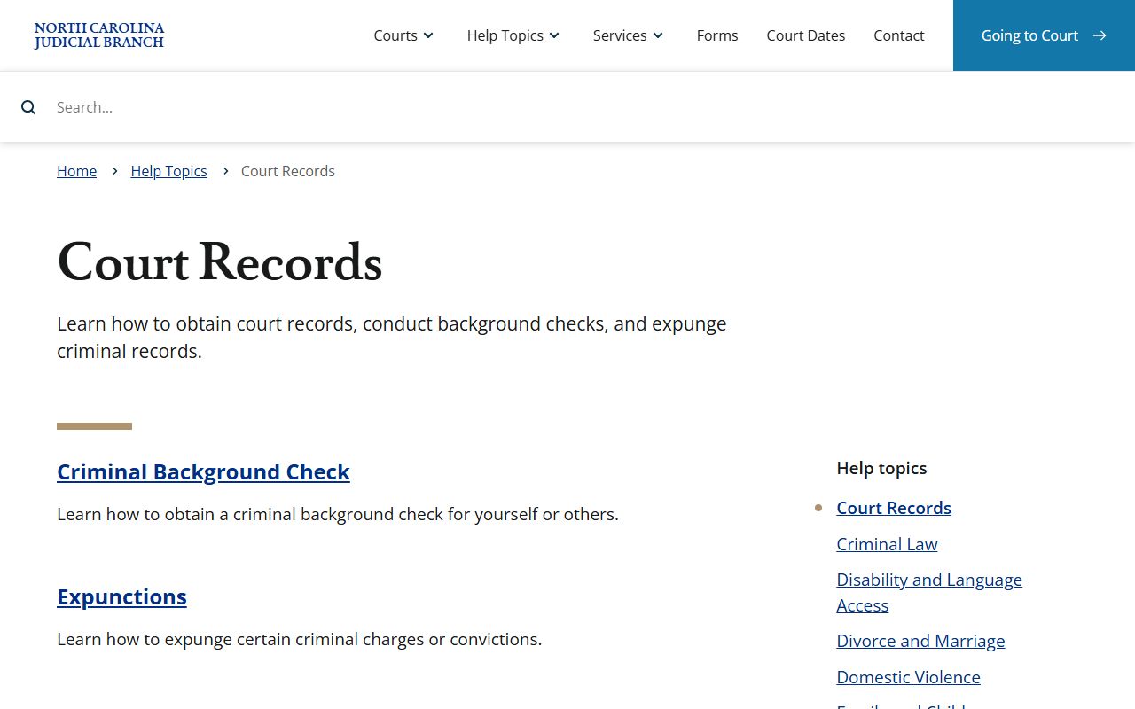 Mecklenburg County court records help topic from the North Carolina Judicial Branch