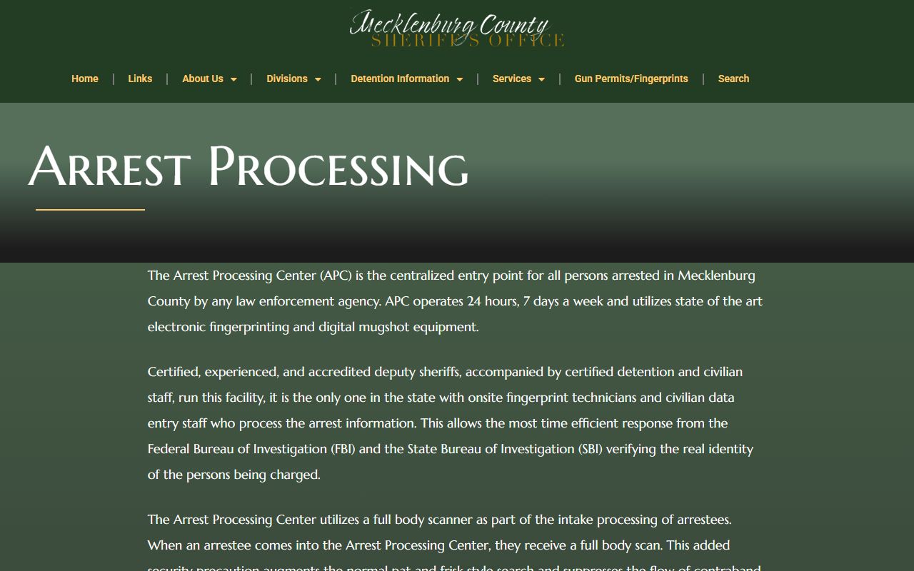 Mecklenburg County warrant and arrest processing records