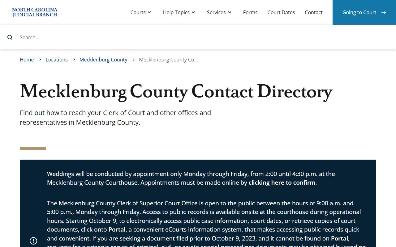 Mecklenburg County court records contact directory