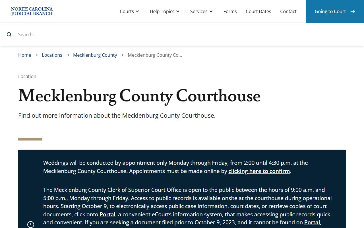 Mecklenburg County court records courthouse access page