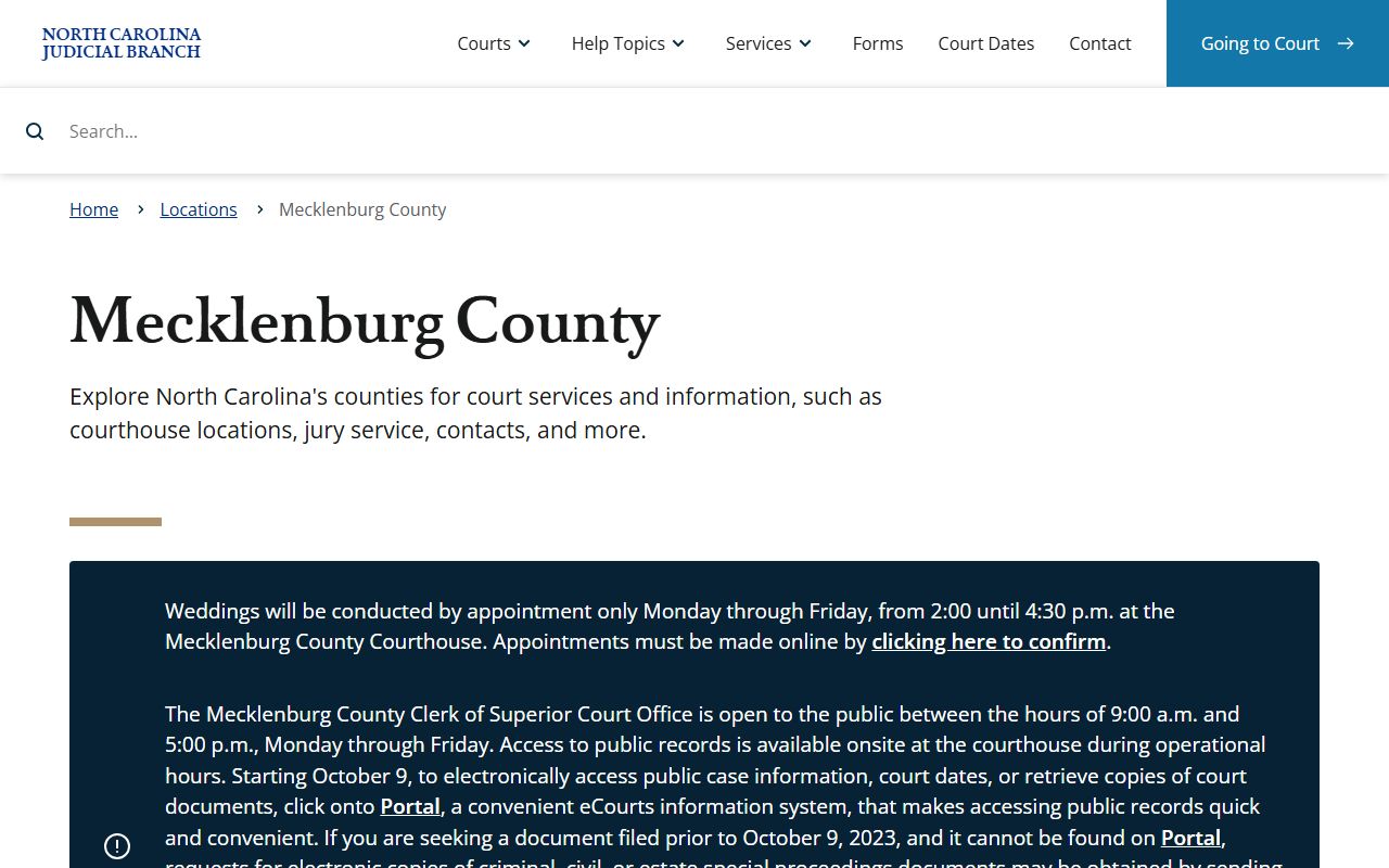 Mecklenburg County court records Judicial Branch landing page