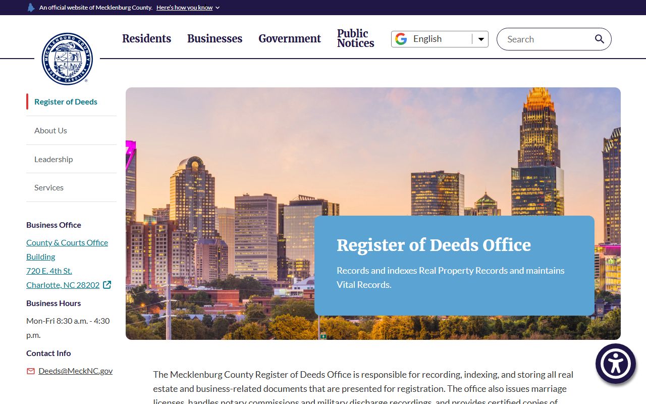 Mecklenburg County marriage and court records Register of Deeds