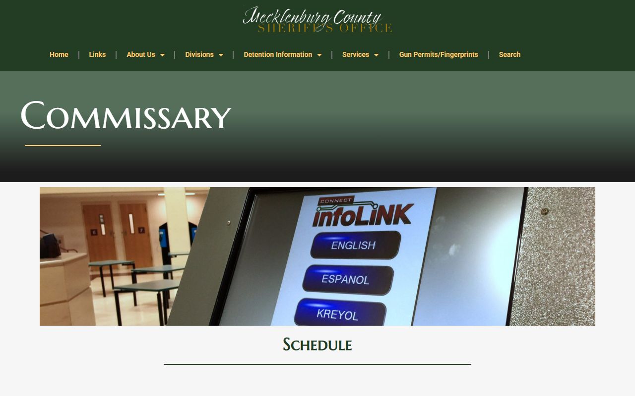 Mecklenburg County inmate commissary ordering rules from MCSO