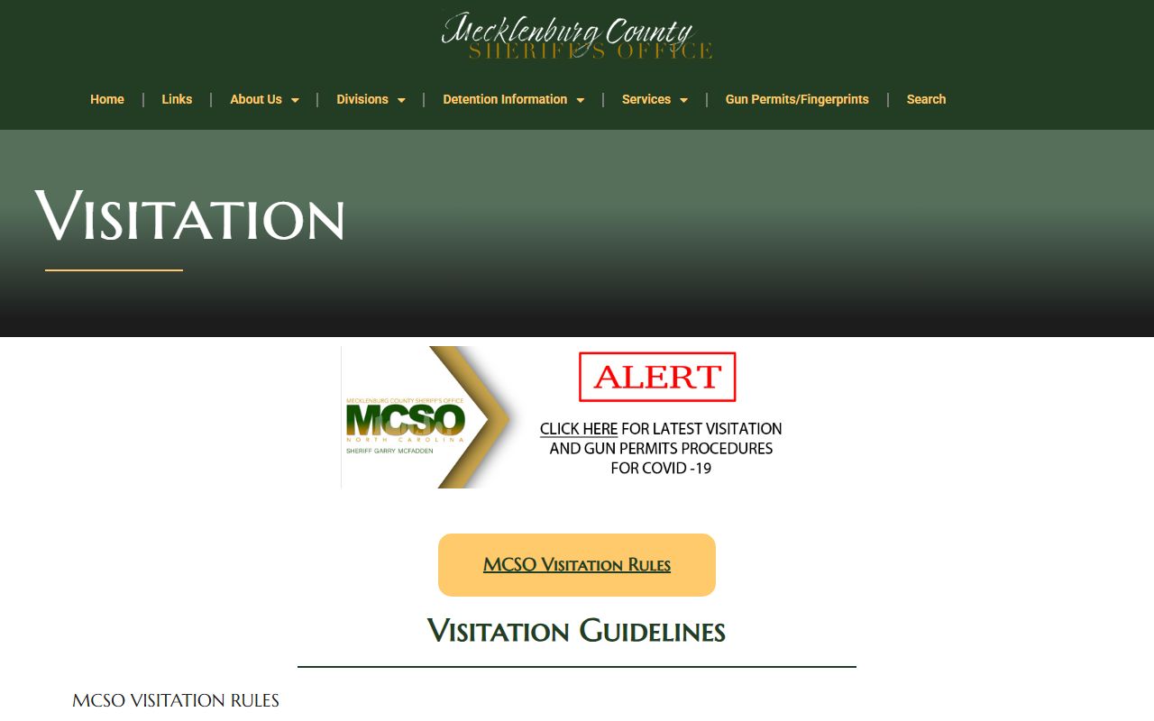 Mecklenburg County inmate visitation schedule and rules from MCSO