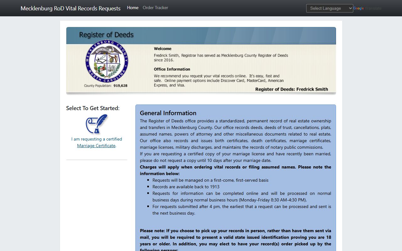 Mecklenburg County marriage records Permitium certificate request portal