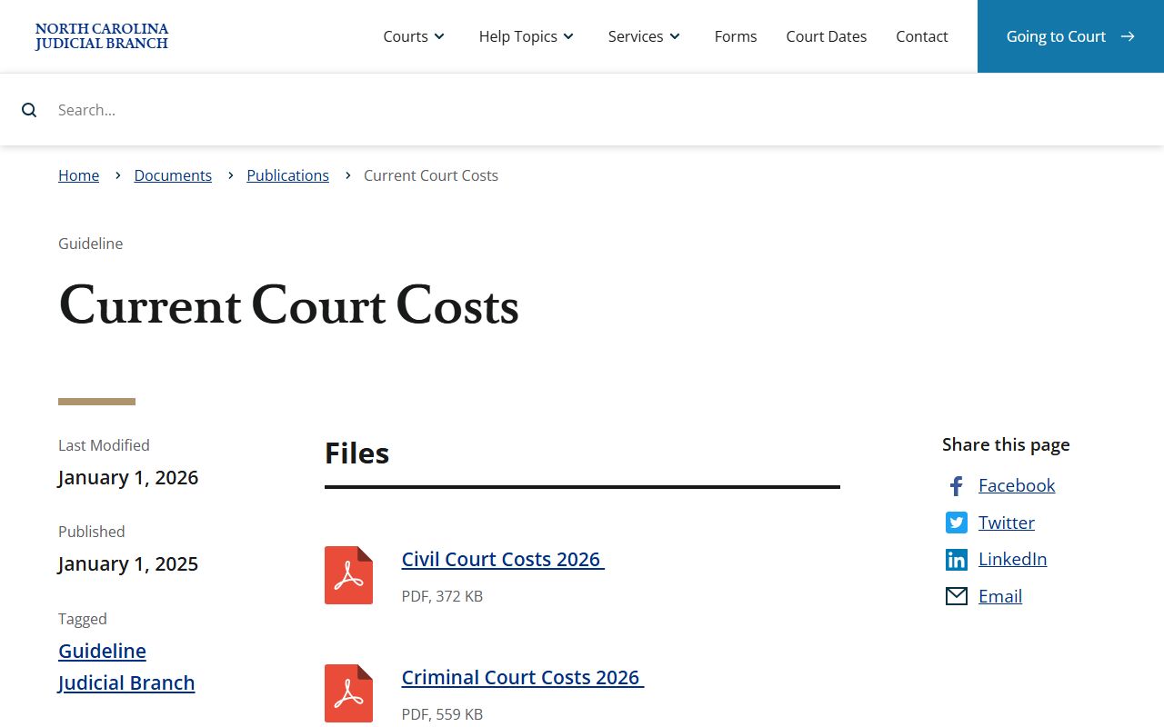 Mecklenburg County probate records current court costs publication