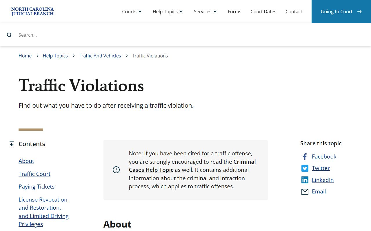 Mecklenburg County traffic court records traffic violations help page