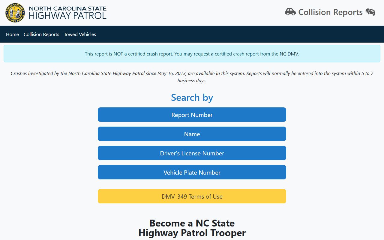 Mecklenburg County traffic court records and NC State Highway Patrol collision reports