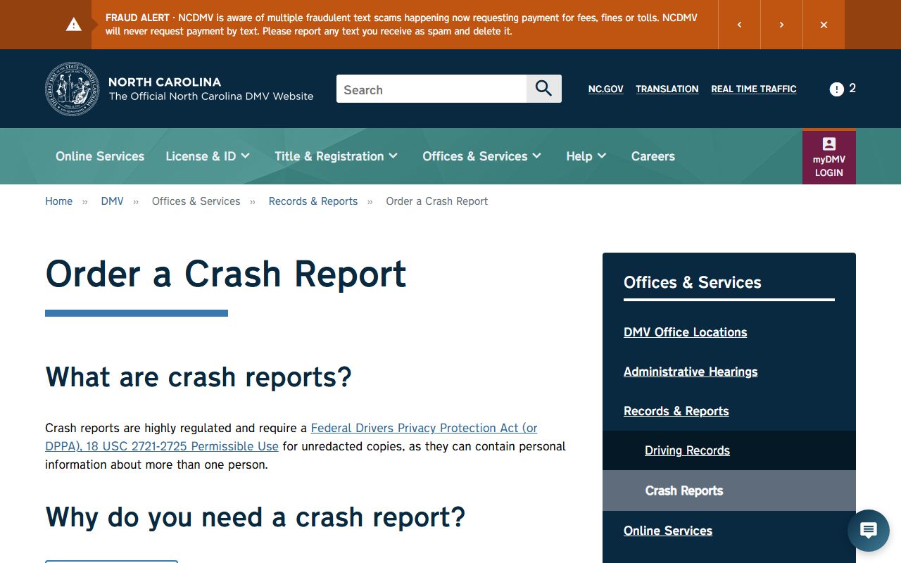 Mecklenburg County traffic court records and NCDMV crash report source