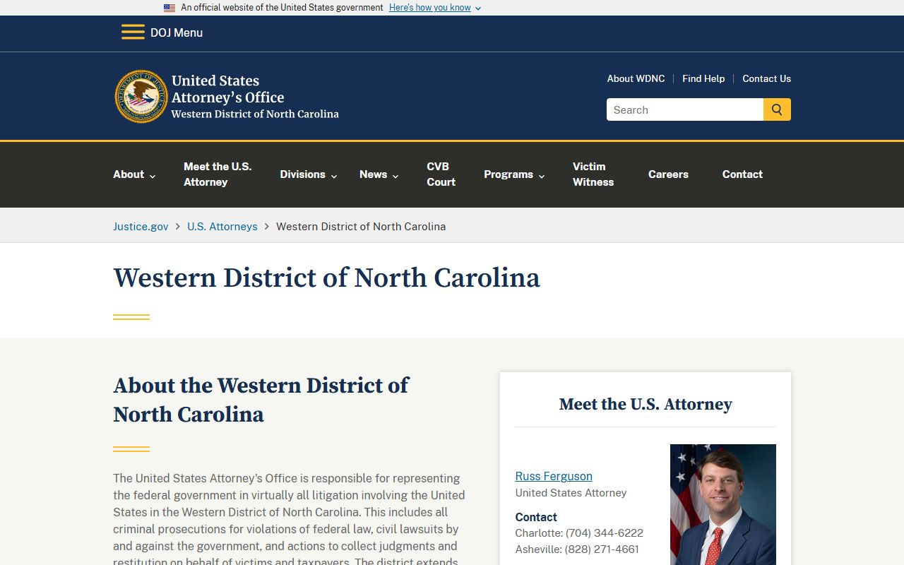 Mecklenburg County warrant records U.S. Attorney Western District of North Carolina